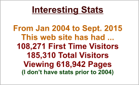 Interesting Stats  From Jan 2004 to Sept. 2015 This web site has had ... 108,271 First Time Visitors  185,310 Total Visitors    Viewing 618,942 Pages (I don’t have stats prior to 2004)